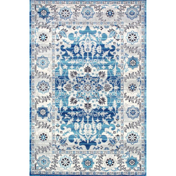 Nuloom Transitional Medallion Floral Rug, Aqua 9'x12'