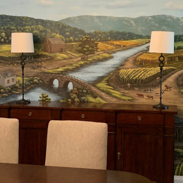 Colonial-Revolutionary Murals, hand painted throughout a dining room.
