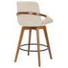 Baylor Swivel Wood Bar or Counter Height Stool in Faux Leather in WALNUT