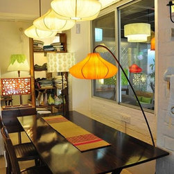 Izmir 3 stem hanging on Teak Base - Floor Lamps