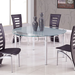 5 PC Two-Shape Frosted Glass Dining Set with Black Chairs - Dining Sets