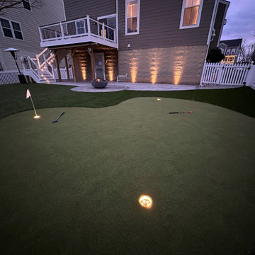 Modern Paver Patio with Artificial Turf and Putting Green