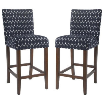 Home Square 29" Fabric Parsons Barstool in Textured Navy - Set of 2
