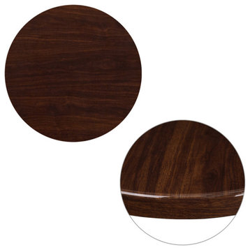 24" Round High, Gloss Resin Table Top With 2" Thick Drop, Lip, Walnut