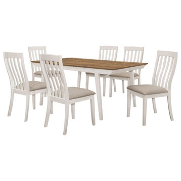Anwar 7-piece Rectangular Dining Table Set Natural Acacia and Off White