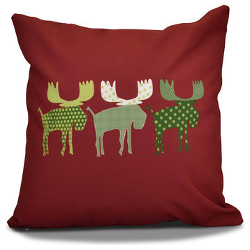 Decorative Holiday Outdoor Pillow, Animal Print, Cranberry, 16"x16"