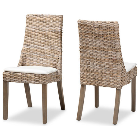 Etoile Modern Gray Rattan Dining Chairs, Set of 2