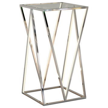 ET2 E71001 Victory 15-3/4"W LED Lighted Glass Accent Table - Polished Chrome
