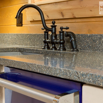 Log Cabin Kitchen With Blue Appliances