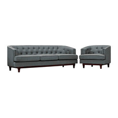 Modern Contemporary Urban Living Sofa 2-Piece Set, Gray Gray, Fabric