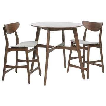 3 Pcs Bar Pub Set, Round Table & Padded Stool With Curved Open Back, Beige