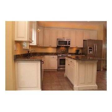 Traditional White Kitchen with Dark Granite and Custom Island in Frederick, MD