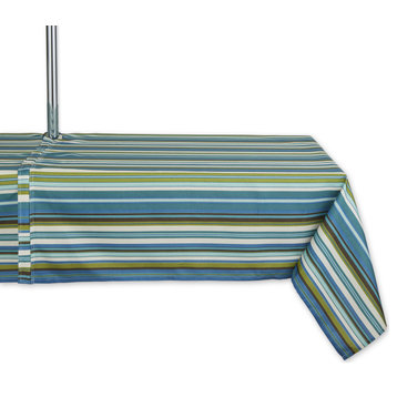 Beachy Stripe Print Outdoor Tablecloth 60 Round