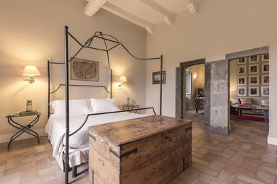 Ispirazione per una grande camera da letto stile loft tradizionale con pareti grigie