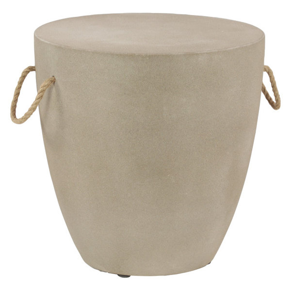 Modern Gray Clay Round Outdoor Accent Table with Natural Rope Handles