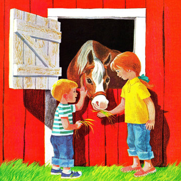 "Kids with Horse" Painting Print on Canvas by Curtis