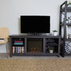 58" Wood TV Stand With Electric Fireplace Insert, Charcoal
