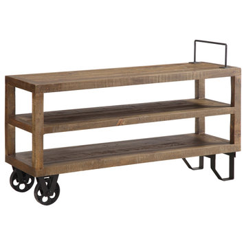 Canberra Industrial Media Console Table in Pine Rustic Brown