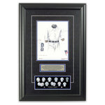 Heritage Sports Art - Original Art of the MLB 1917 Detroit Tigers Uniform - This beautifully framed piece features an original piece of watercolor artwork glass-framed in an attractive two inch wide black resin frame with a double mat. The outer dimensions of the framed piece are approximately 17" wide x 24.5" high, although the exact size will vary according to the size of the original piece of art. At the core of the framed piece is the actual piece of original artwork as painted by the artist on textured 100% rag, water-marked watercolor paper. In many cases the original artwork has handwritten notes in pencil from the artist. Simply put, this is beautiful, one-of-a-kind artwork. The outer mat is a rich textured black acid-free mat with a decorative inset white v-groove, while the inner mat is a complimentary colored acid-free mat reflecting one of the team's primary colors. The image of this framed piece shows the mat color that we use (Medium Blue). Beneath the artwork is a silver plate with black text describing the original artwork. The text for this piece will read: This original, one-of-a-kind watercolor painting of the 1917 Detroit Tigers uniform is the original artwork that was used in the creation of this Detroit Tigers uniform evolution print and tens of thousands of other Detroit Tigers products that have been sold across North America. This original piece of art was painted by artist Bill Band for Maple Leaf Productions Ltd. Beneath the silver plate is a 3" x 9" reproduction of a well known, best-selling print that celebrates the history of the team. The print beautifully illustrates the chronological evolution of the team's uniform and shows you how the original art was used in the creation of this print. If you look closely, you will see that the print features the actual artwork being offered for sale. The piece is framed with an extremely high quality framing glass. We have used this glass style for many years with excellent results. We package every piece very carefully in a double layer of bubble wrap and a rigid double-wall cardboard package to avoid breakage at any point during the shipping process, but if damage does occur, we will gladly repair, replace or refund. Please note that all of our products come with a 90 day 100% satisfaction guarantee. Each framed piece also comes with a two page letter signed by Scott Sillcox describing the history behind the art. If there was an extra-special story about your piece of art, that story will be included in the letter. When you receive your framed piece, you should find the letter lightly attached to the front of the framed piece. If you have any questions, at any time, about the actual artwork or about any of the artist's handwritten notes on the artwork, I would love to tell you about them. After placing your order, please click the "Contact Seller" button to message me and I will tell you everything I can about your original piece of art. The artists and I spent well over ten years of our lives creating these pieces of original artwork, and in many cases there are stories I can tell you about your actual piece of artwork that might add an extra element of interest in your one-of-a-kind purchase.