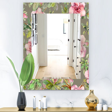 Designart Pink Blossom 50 Traditional Frameless Vanity Mirror, 24x32