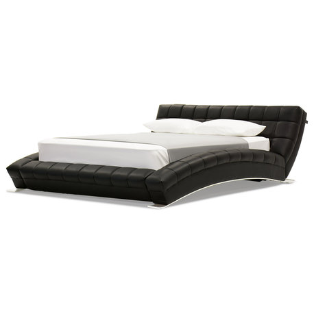 Adonis Black Tufted Leather Platform Bed - Queen