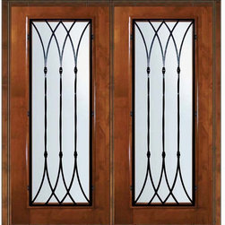 Pre-hung House Double Door 80 Alder Warwick Full Lite Wrought Iron - Front Doors