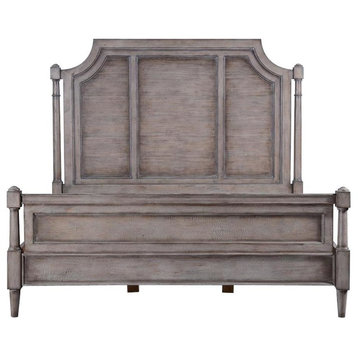 Bed Grayson King Greige Solid Wood Old World Distressing Carved C