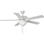 Progress Lighting - Airpro 52" 5-Blade Ceiling Fan in White (P2599-30) - Progress Lighting P2599-30 Traditional/Transitional style Airpro Collection 52" 2 Light 5-Blade Ceiling Fan With White Etched Light Kit in White finish with White Etched Shade. Rated: Dry Location Listed. Light Bulb Data: 2 A Lamp 8.5 watt. Bulb included: Yes.