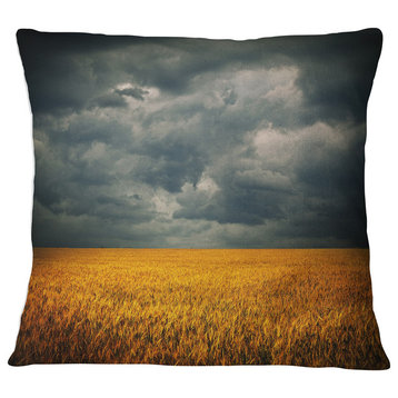 Stormy Clouds Over Wheat Field Landscape Printed Throw Pillow, 18"x18"