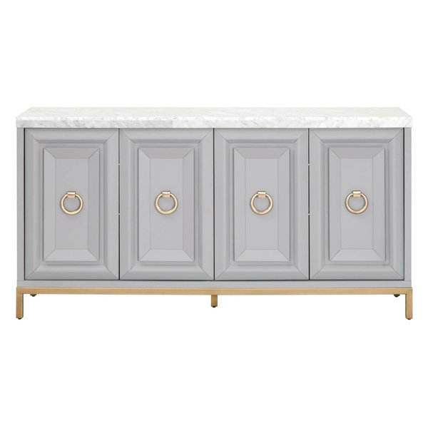 JANEY MEDIA SIDEBOARD DOVE GRAY, BRUSHED GOLD