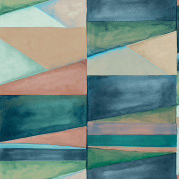 Gradient Blocks Textured Double Roll Wallpaper, Sea Green, Sample