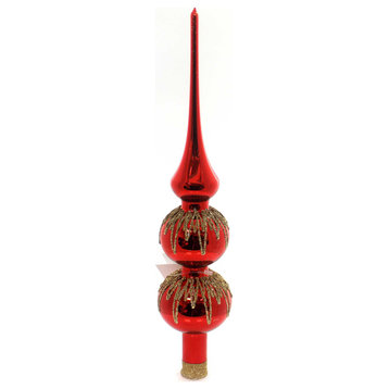 Golden Bell Collection Red Finial W/ Gold Icicles Tree Topper Czech