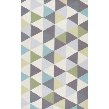 Hand-Hooked Dimensional Triangles Wool Area Rug, Green, 3'x5'