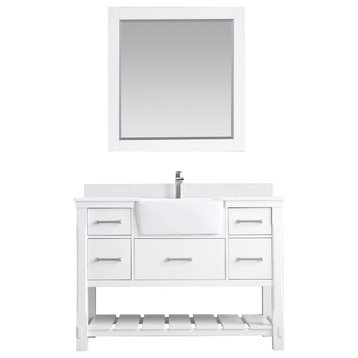 Georgia White Bathroom Vanity Set, 48", With Mirror