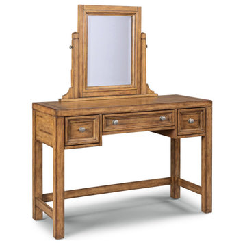 Classic Vanity Table, Mahogany Wood Frame With Drawers & Mirror, Rustic Brown