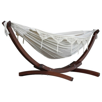 Double Cotton Hammock with Solid Pine Arc Stand, Natural