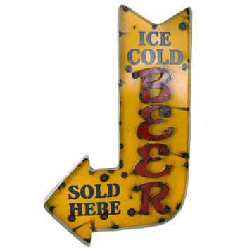 Ice Cold Beer Sold Here Arrow Sign-Metal