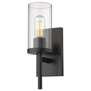 Winslett Wall Sconce in Black with Ribbed Clear Glas Shade