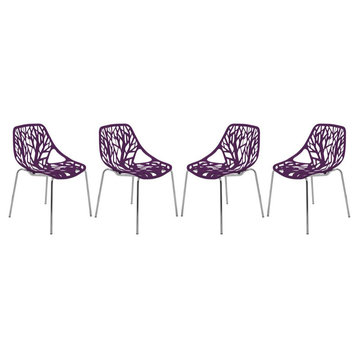 Leisuremod Modern Asbury Dining Chair W/ Chromed Legs, Set Of 4 Ac16Pr4