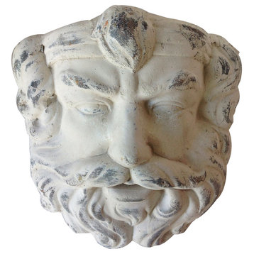 Vintage Greek God Head Wall-Hung Planter, Old World White