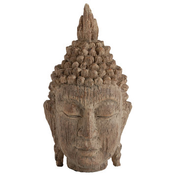 Meditating Buddha Head Sculpture 6.5x6.5x12"