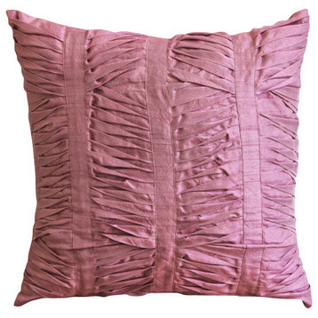 Textured Pintucks Pink Art Silk 26"x26" Euro Pillow Cases, Pink Illusion