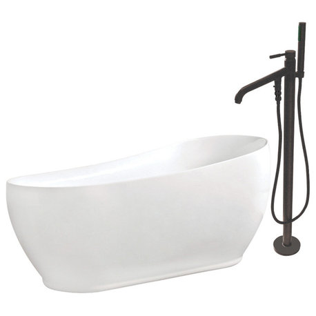 Aqua Eden 71" Acrylic Freestanding Tub w/Faucet Combo, White/Oil Rubbed Bronze