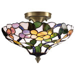 Dale Tiffany - Dale Tiffany 7966/3LTF Peony - Three Light Semi-Flush Mount - Shade Included.  Cube: 1.50Peony Three Light Semi-Flush Mount Antique Brass Hand Rolled Art Glass *UL Approved: YES *Energy Star Qualified: n/a  *ADA Certified: n/a  *Number of Lights: Lamp: 3-*Wattage:60w E27 bulb(s) *Bulb Included:No *Bulb Type:E27 *Finish Type:Antique Brass