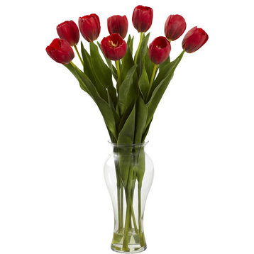 24" Tulips With Vase, Red
