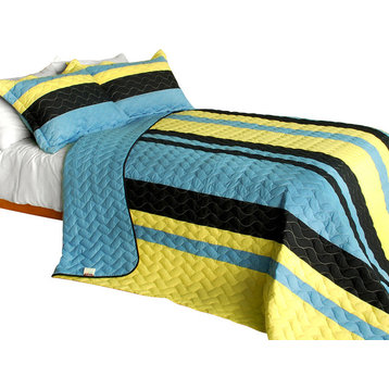 Mountains Echoed 3PC Vermicelli-Quilted Patchwork Quilt Set (Full/Queen Size)