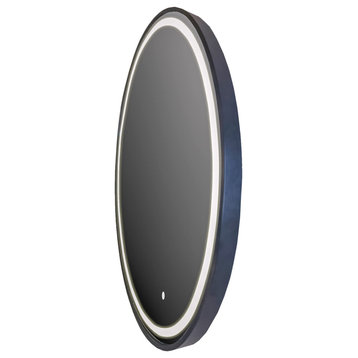 24" x 31.5" LED Lighted Oval Bath Vanity Mirror, Black, 24" X 31.5"