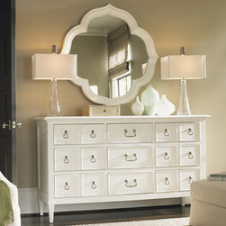 Ivory Key 9 Drawer Grotto Isle Dresser & Paget Mirror With Quatrefoil Diamond Si - Products