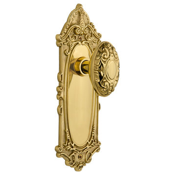 Victorian Plate Privacy Victorian Door Knob, Polished Brass