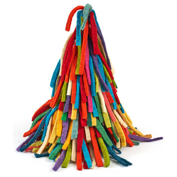 Handmade Hand Felted Wool Tabletop Tree - Multicolor Fringe